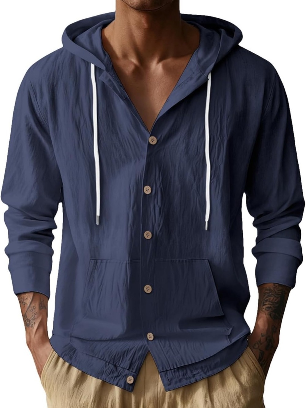 NWOT Linen Hooded Button-Up Jacket S J64